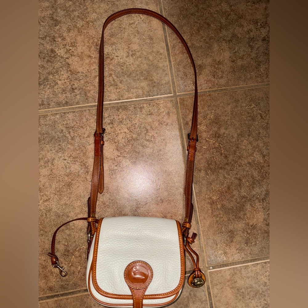Dooney & Bourke vintage pebbled white leather and tan crossbody